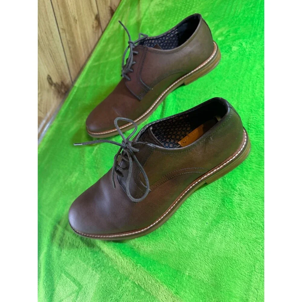 Ben Sherman Brent Mens 10 Brown Leather Plain Toe Derby Oxford Dress Shoes